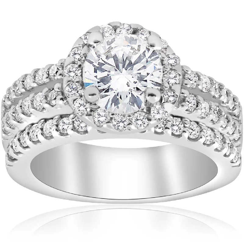 Affordable engagement rings for women-1 7/8ct Round Halo Enhanced Diamond Engagement Pave Wedding Ring 14K White Gold