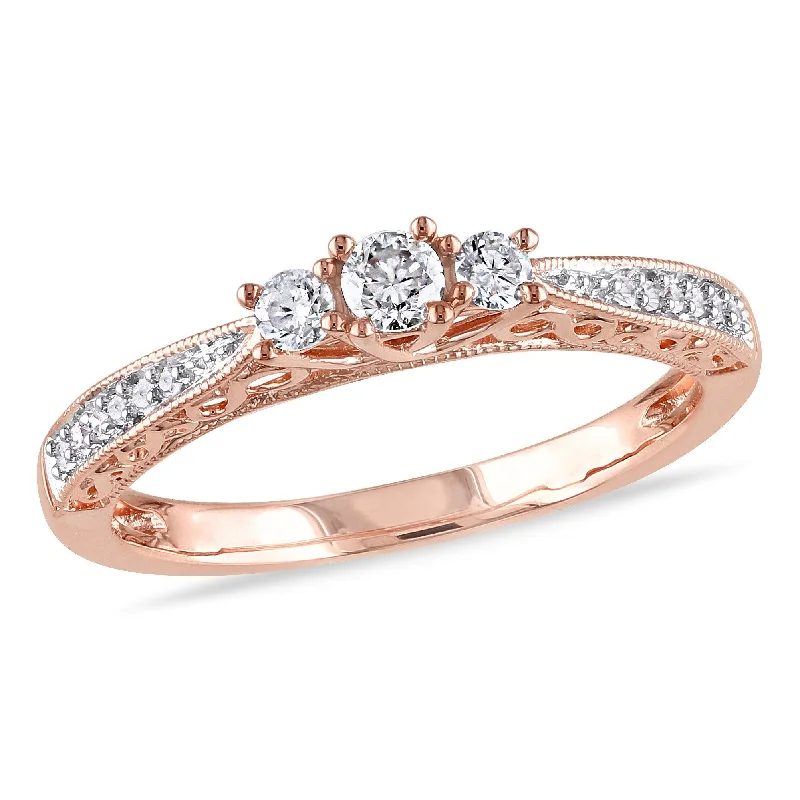 Custom engagement rings for women-Miadora 1/4ct TDW Diamond 3-Stone Engagement Ring in 10k Rose Gold