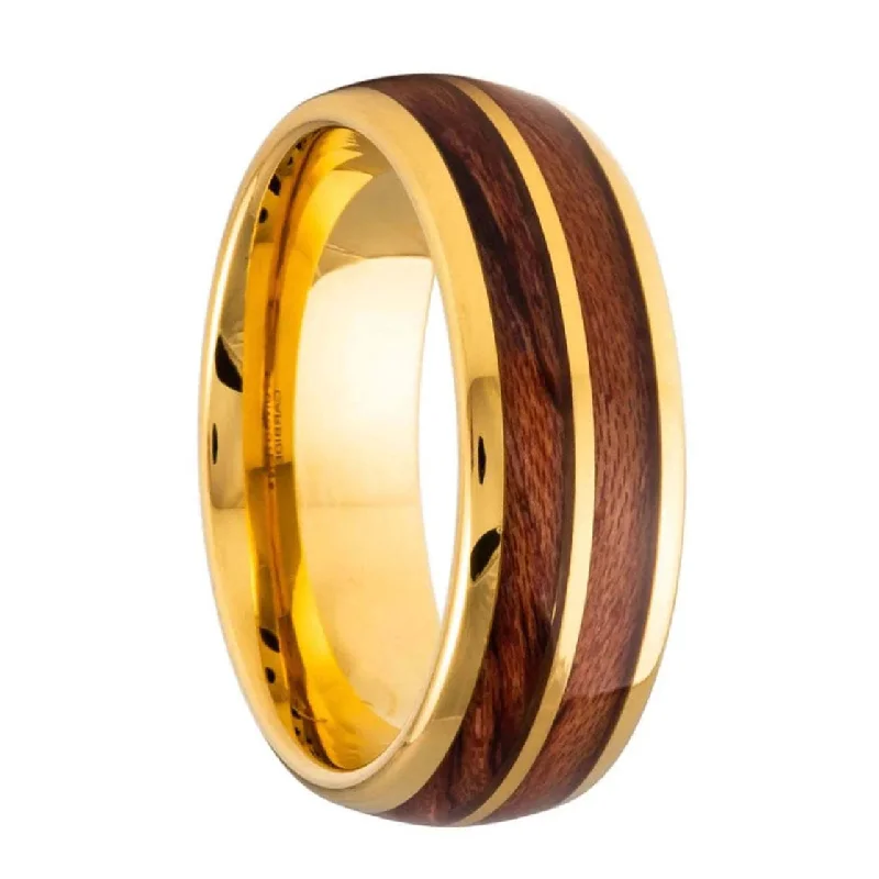 Women’s rings with pave diamonds-Dual Koa Wood Inlaid Gold Tungsten Men's Wedding Band