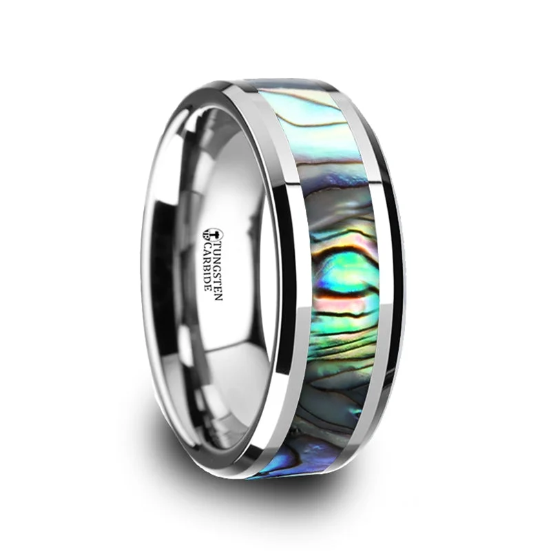 Custom-designed women’s rings-Mother of Pearl Inlay Tungsten Wedding Band