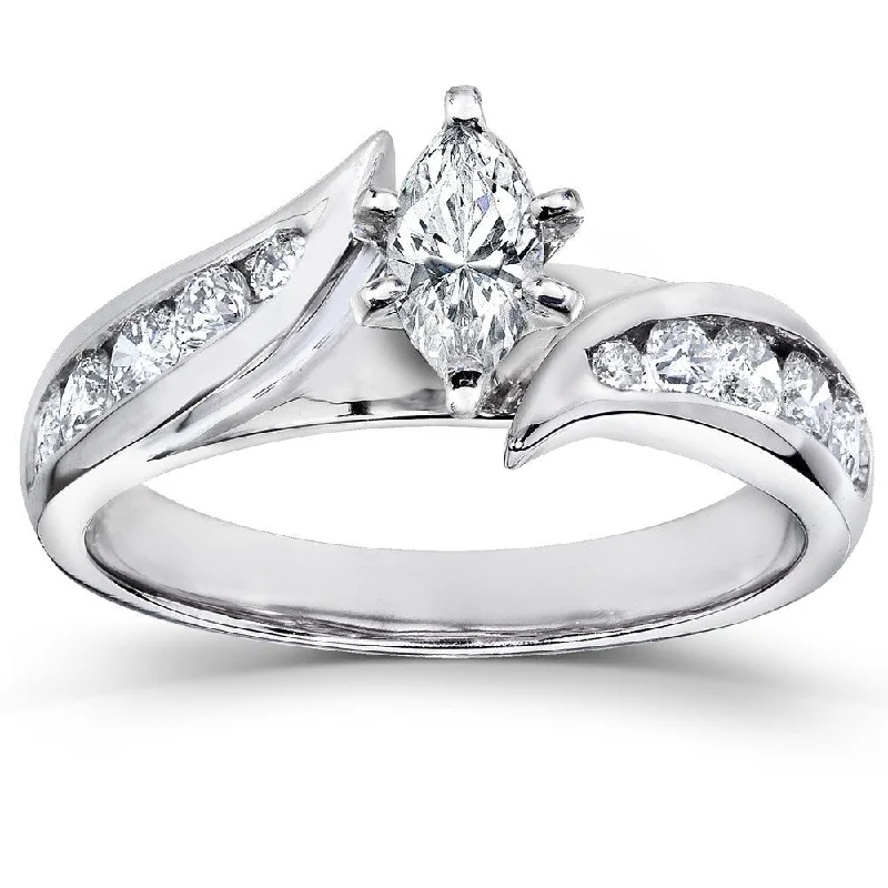 Engagement rings with heart-shaped diamonds-Annello by Kobelli 14k White Gold 1ct TDW Marquise Diamond Engagement Ring