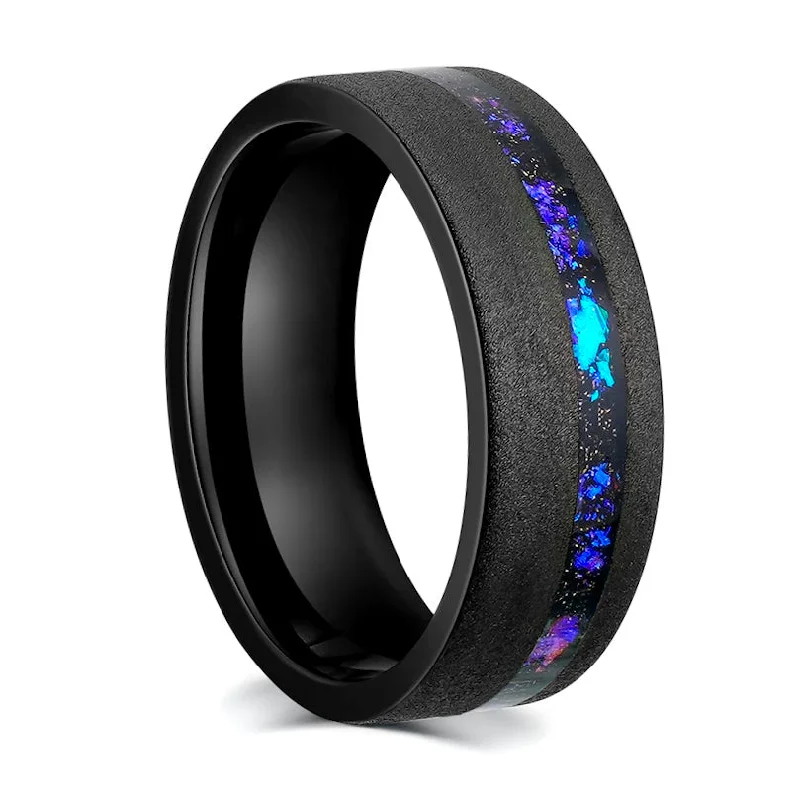 Women’s vintage rings-Asymmetrical Galaxy Inlay Sandblasted Black Tungsten Men's Wedding Band