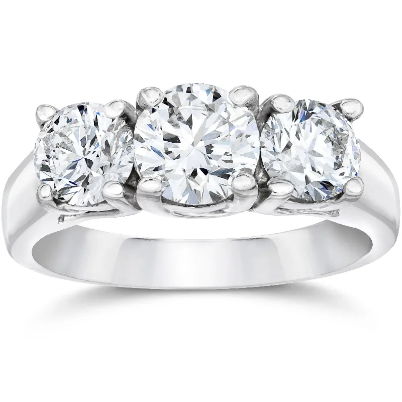 Engagement rings with round-cut diamonds-2ct Three Stone Diamond Engagement Ring 14k White Gold