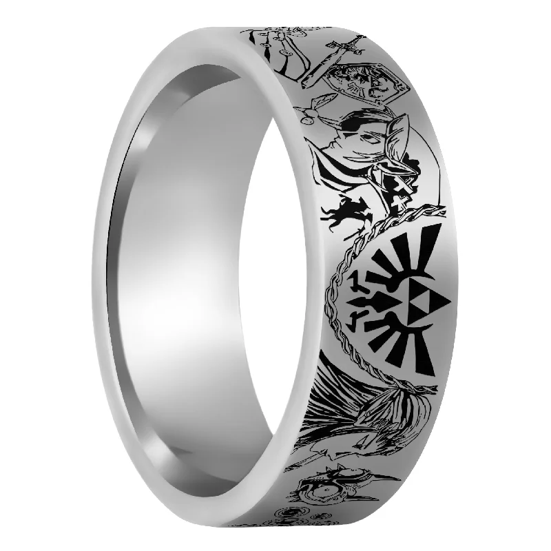 Trendy silver rings for women-Legend of Zelda Tungsten Men's Wedding Band