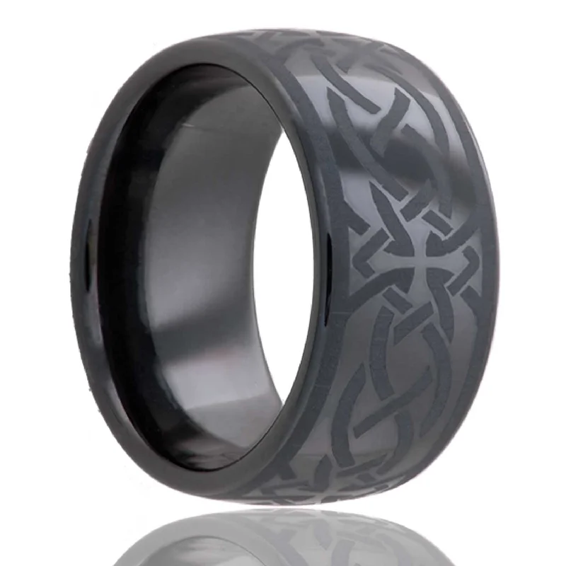 Silver rings with diamond accents-Celtic Sailor's Knot Domed Black Black Ceramic Wedding Band