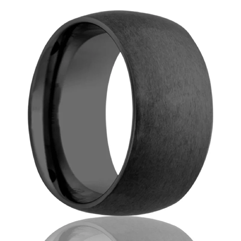 Women’s eternity bands-Domed Satin Finish Black Ceramic Wedding Band