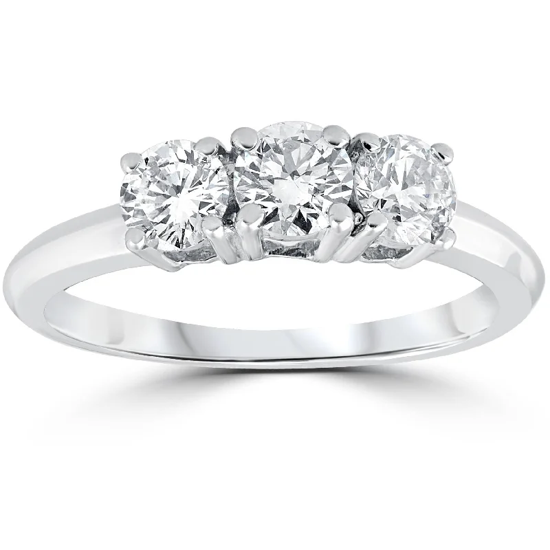 Engagement rings with princess and round cuts-1 Carat 3-Stone Diamond Engagement Ring Solitaire Round Cut 14k White Gold