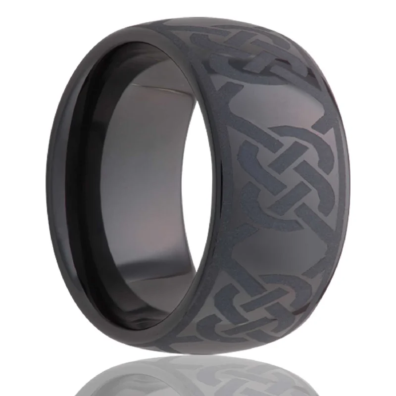 Women’s stackable rings-Eternity Celtic Knot Domed Black Ceramic Wedding Band