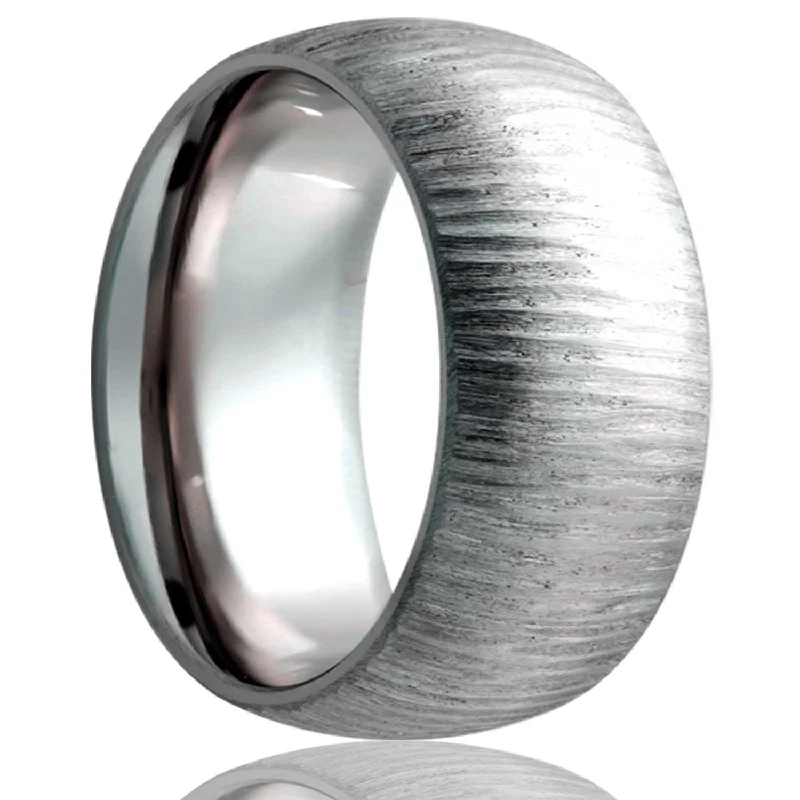 Trendy silver rings for women-Treebark Domed Cobalt Wedding Band