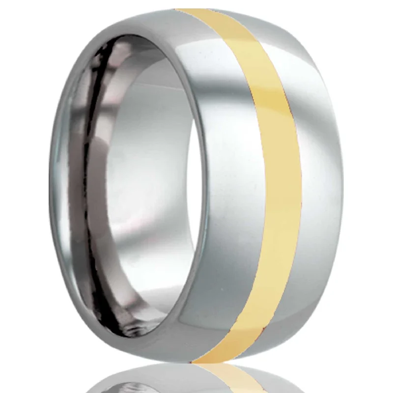 Women’s vintage rings-14k Yellow Gold Inlay Domed Tungsten Wedding Band