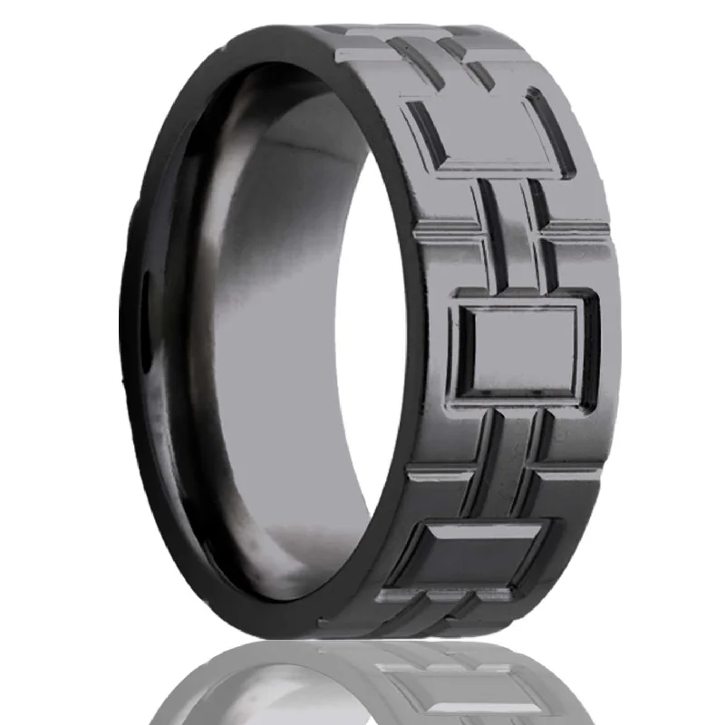 Vintage-style rings for women-Geometric Cube Pattern Zirconium Men's Wedding Band