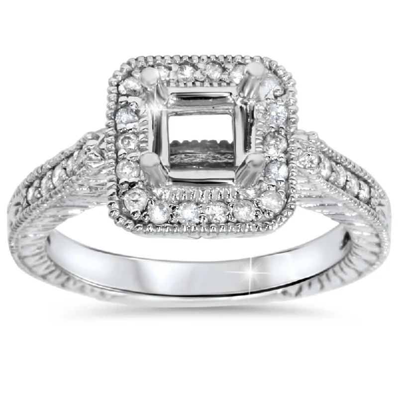 Women’s sapphire engagement rings-1/3ct Vintage Princess Cut Engagement Ring Setting 14K White Gold