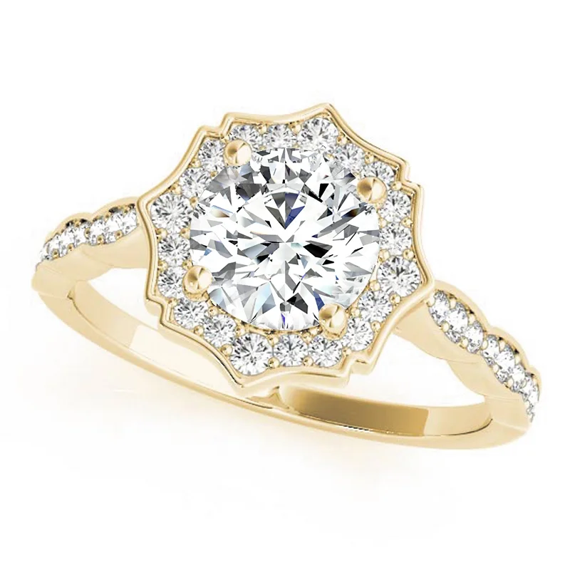 Women’s engagement rings with floral halo-Auriya 14k Yellow Gold Lab Grown Round Diamond Halo Engagement Ring 0.50 to 5.00 ct. tw. (F-G VS)