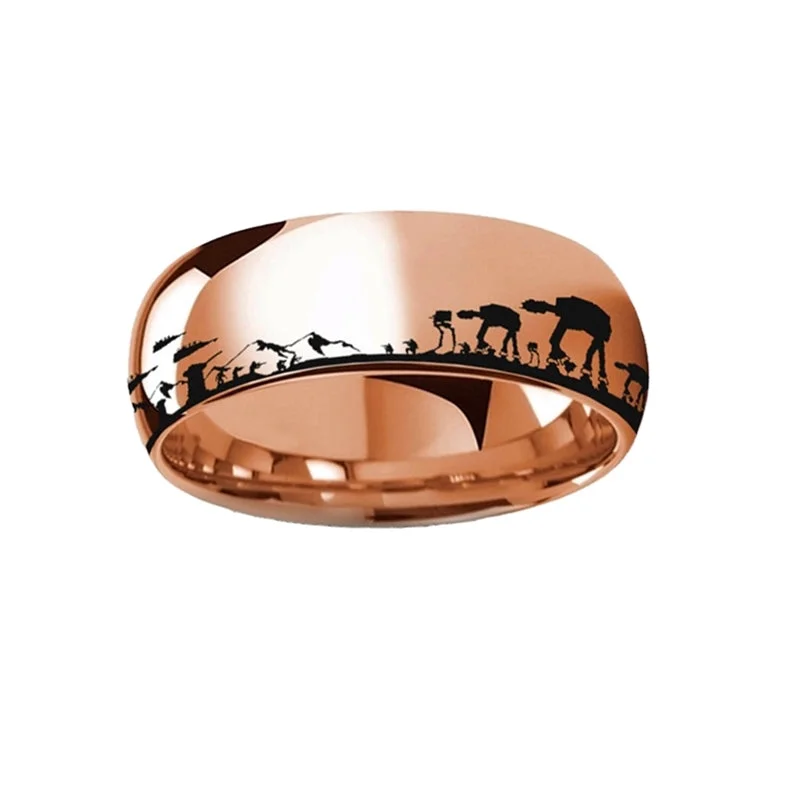 Women’s diamond wedding rings-Star Wars Hoth Battle Rose Gold Tungsten Wedding Band