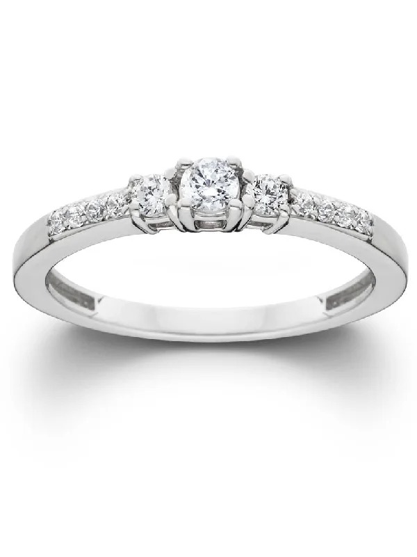 Women’s stackable engagement rings with diamonds-1/2ct Three Stone Round Diamond Engagement Ring 14K White Gold