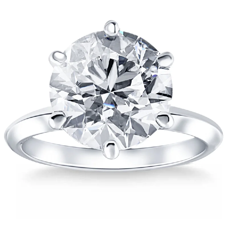 Platinum engagement rings for women-Certified 6Ct Solitaire Diamond Engagement Ring 14k White Gold Lab Grown