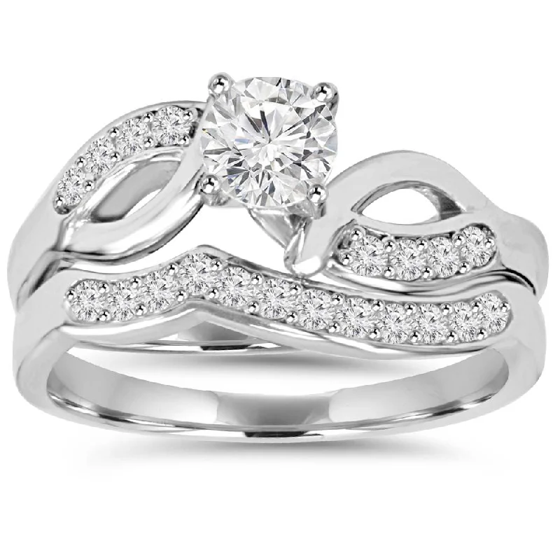 Women’s princess cut engagement rings-3/4CT Diamond Engagement Wedding Ring Set 10K White Gold