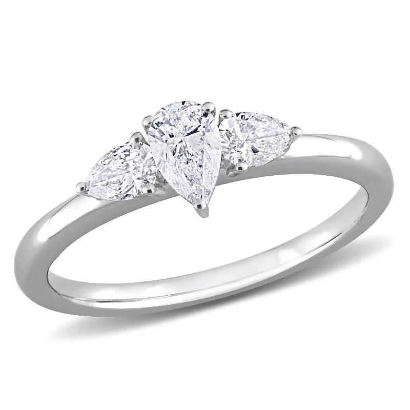 Diamond engagement rings for women-Miadora 3/5ct TDW Pear Shape Diamond 3-stone Engagement Ring in 14k White Gold