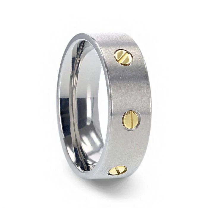 Affordable diamond rings for women-Titanium Men's Wedding Band with Revolving Gold Screws