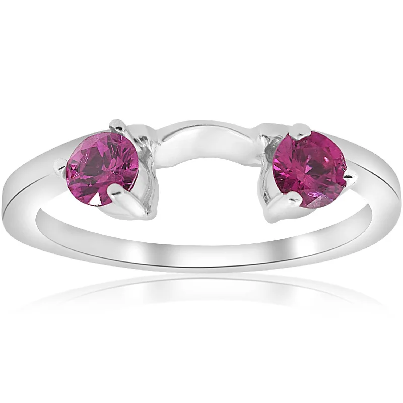 Engagement rings with cushion cut diamonds-1/2ct Ruby Wrap Engagement Guard Ring 14K White Gold