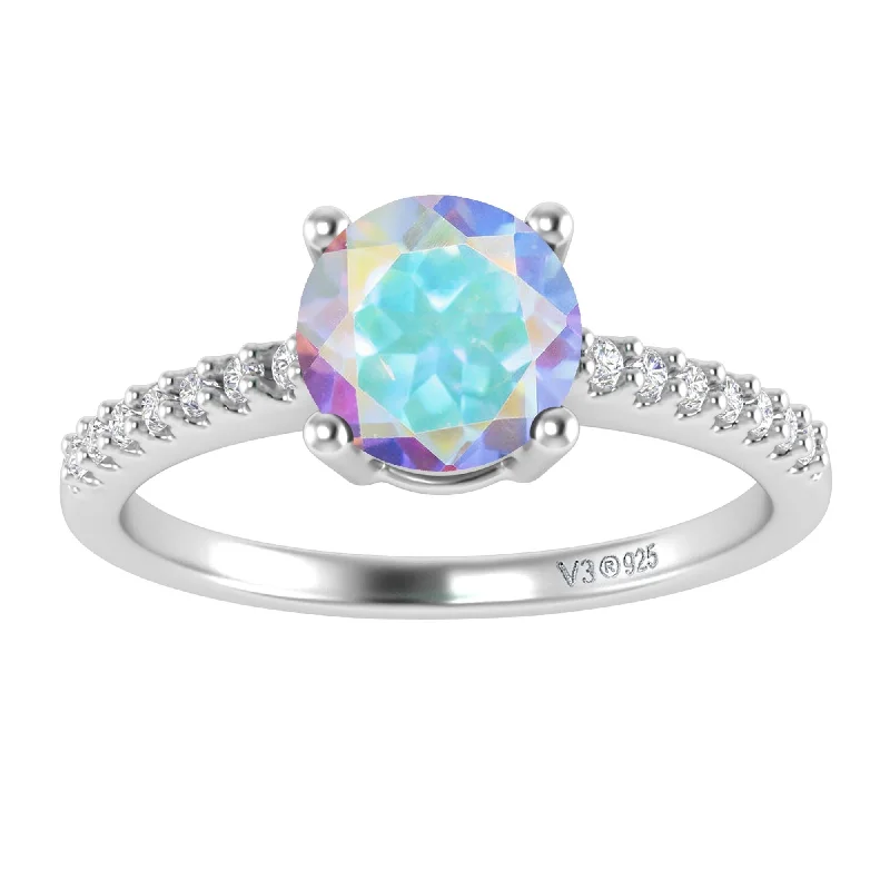 Engagement rings with floral designs-Sterling Silver with Mercury Opal Topaz &White Topaz Engagement Ring