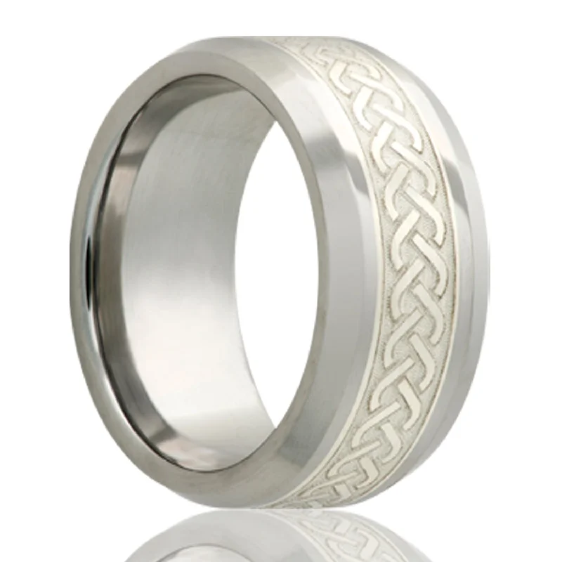 Women’s rings with diamonds-Celtic Knot Silver Inlay Tungsten Men's Wedding Band with Beveled Edges