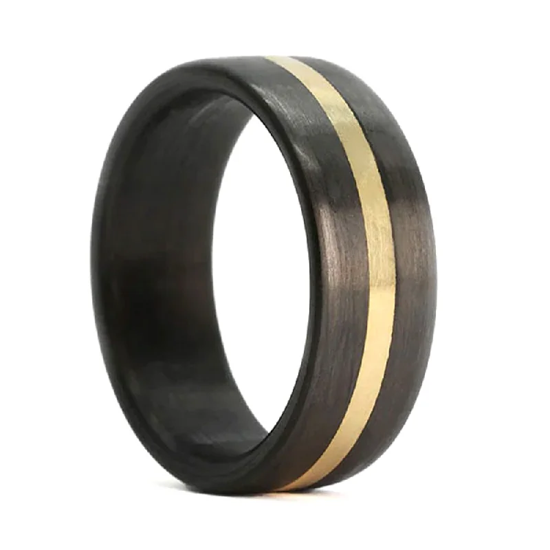 Women’s rings for special occasions-Carbon Fiber & 14k Gold Grooved Men's Wedding Band