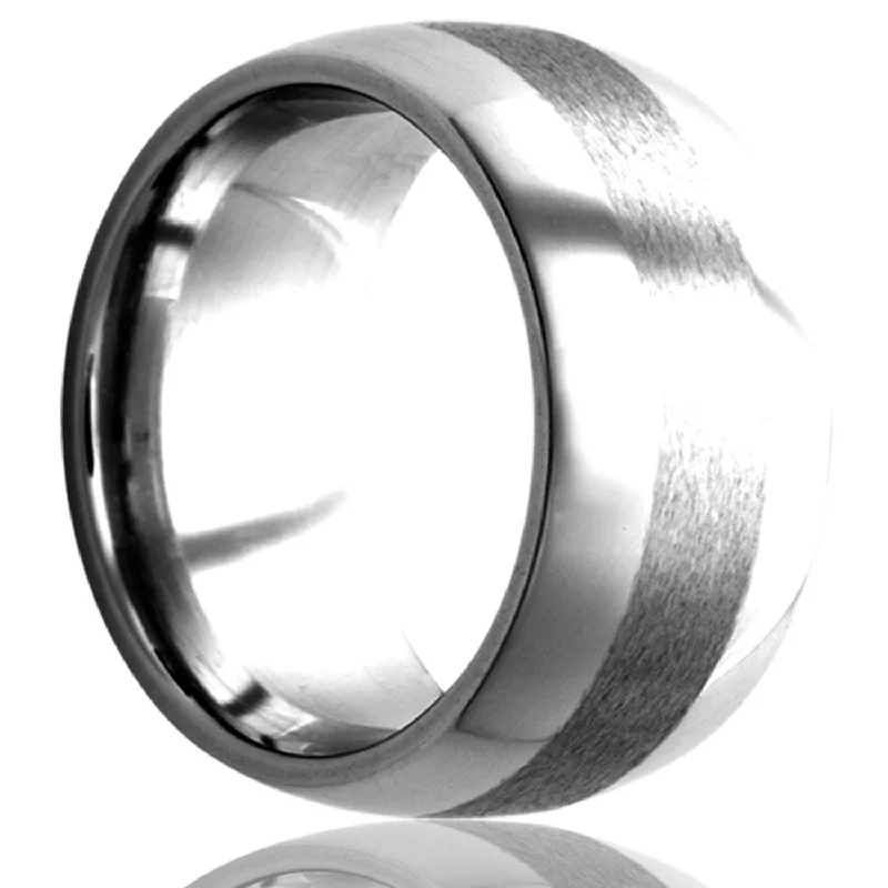 Women’s fashion rings with rhinestones-Domed Tungsten Wedding Band with Satin Finish Stripe