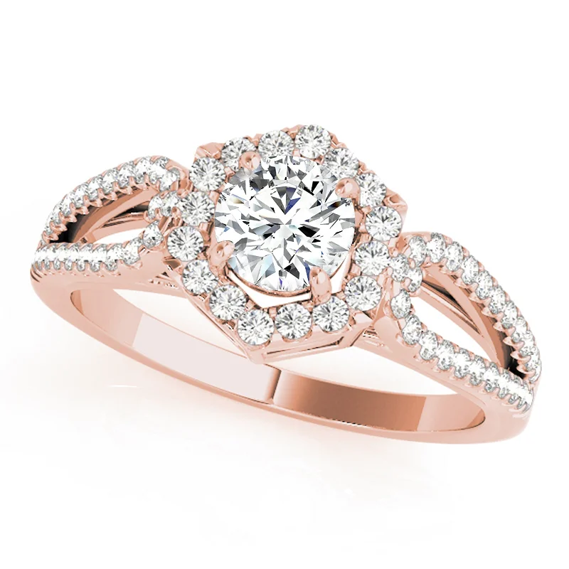 Women’s stackable engagement rings with diamonds-Auriya 14k Rose Gold Lab Grown Round Diamond Halo Engagement Ring 0.50 to 5.00 ct. tw. (F-G VS)