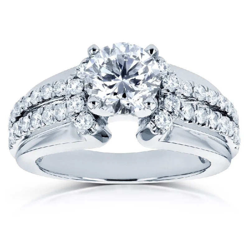 Engagement rings with twisted diamond bands-Annello by Kobelli 14k White Gold 1 1/2ct TDW Diamond Split Shank Engagement Ring