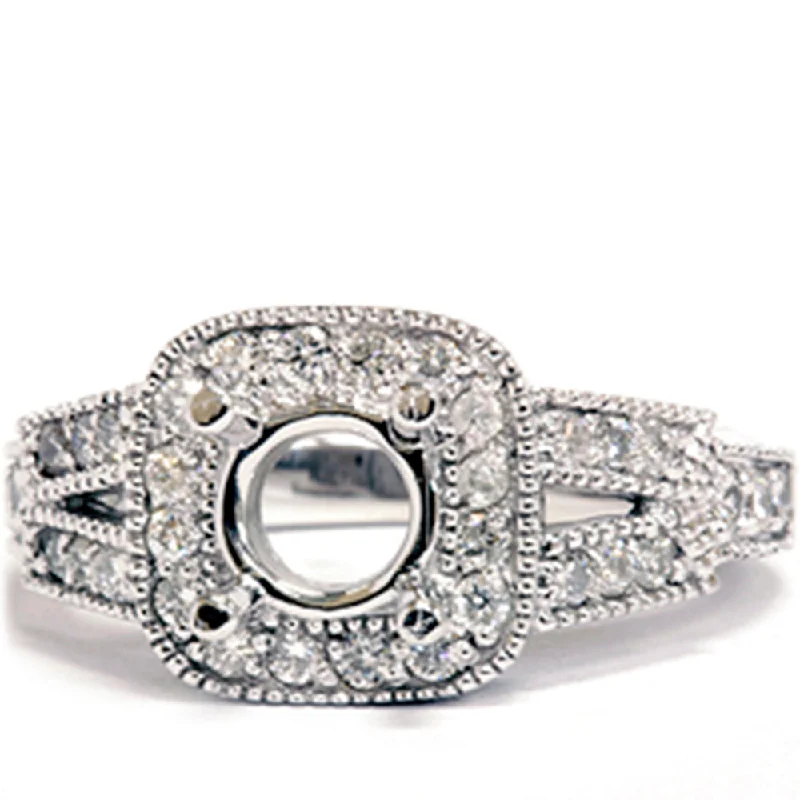 Women’s engagement rings with floral halo-1/2ct Diamond Semi Mount Antique Engagement Setting