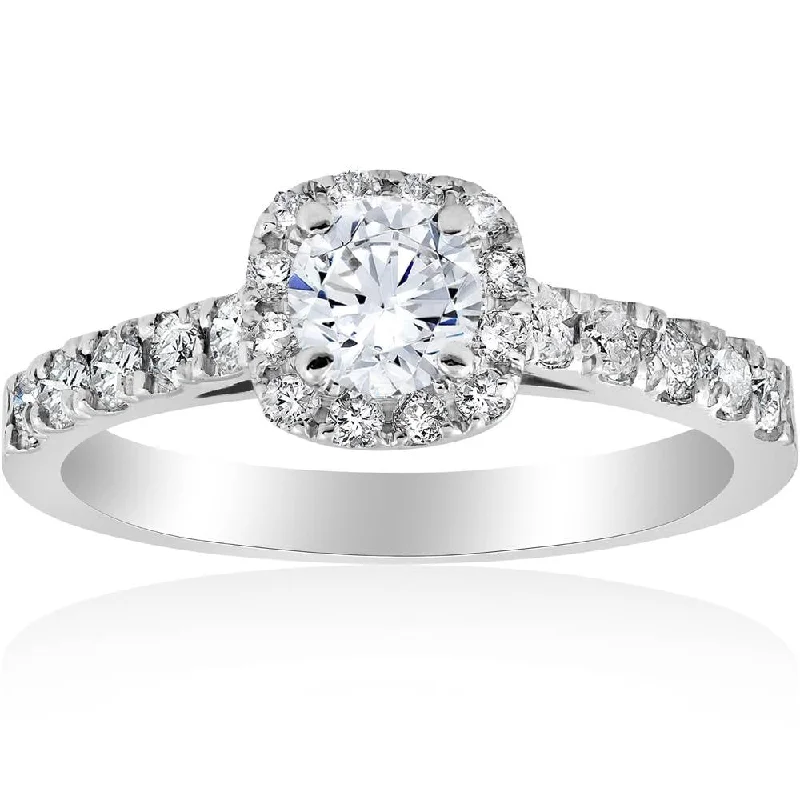 Women’s heart-shaped engagement rings-1ct Cushion Halo Diamond Engagement Ring 14K White Gold