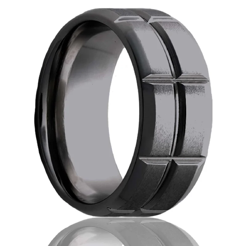 Women’s adjustable rings-Satin Finish Zirconium Men's Wedding Band with Beveled Edges