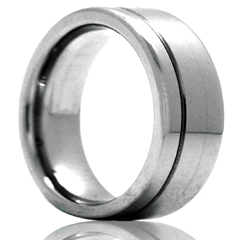 Silver rings with diamond accents-Asymmetrical Grooved Tungsten Wedding Band