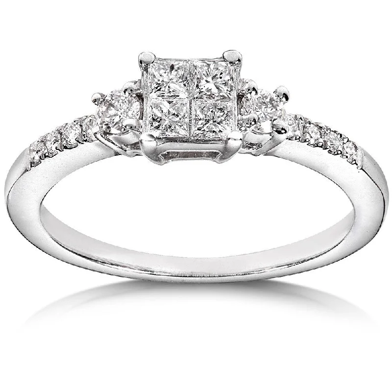 Engagement rings with lab-grown diamonds-Annello by Kobelli 14k White Gold 3/8ct TDW Diamond Engagement Ring