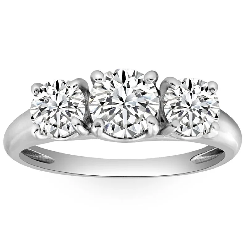 Women’s stackable engagement rings-1 3/4 Ct Three Stone Diamond Engagement Ring 10K White Gold Lab Grown