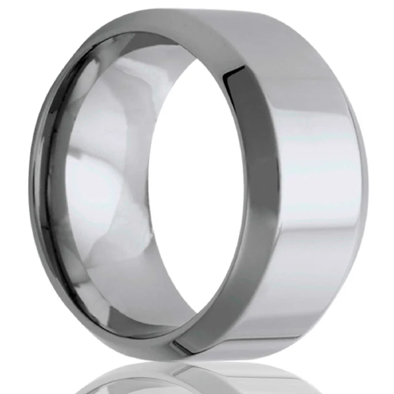 Designer rings for women-Polished Tungsten Wedding Band with Beveled Edges