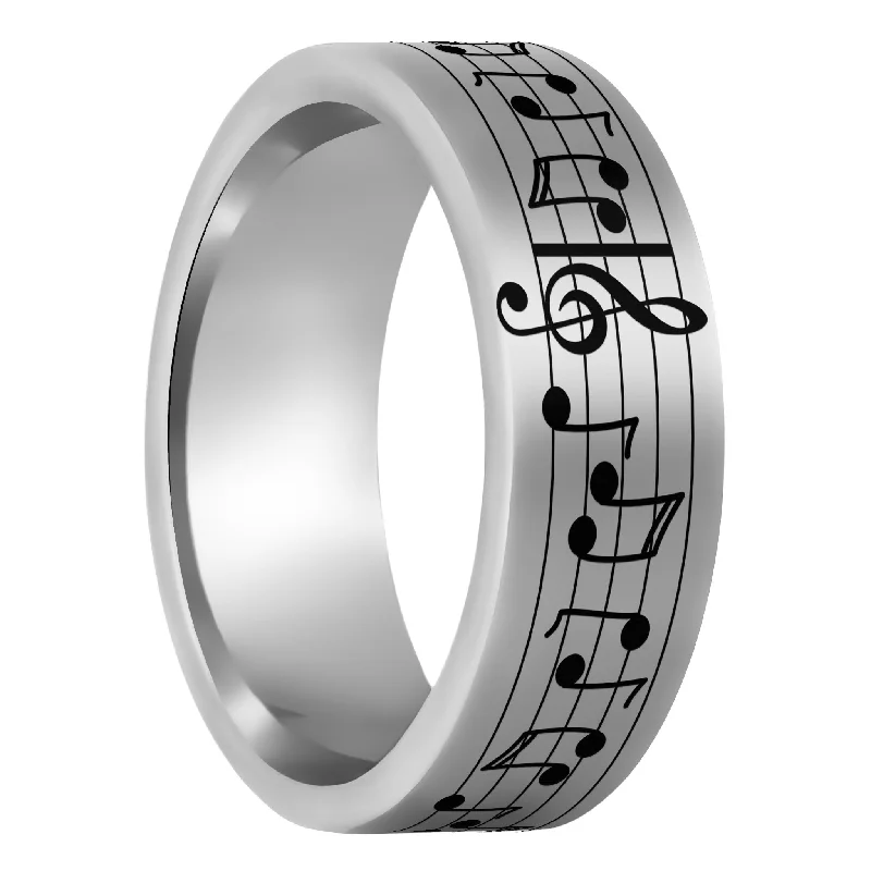 Designer rings for women-Music Notes Tungsten Men's Wedding Band