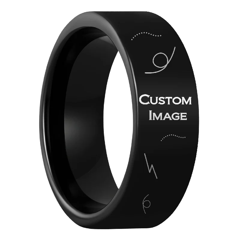 Women’s eternity bands-Custom Image Engraved Black Tungsten Men's Ring