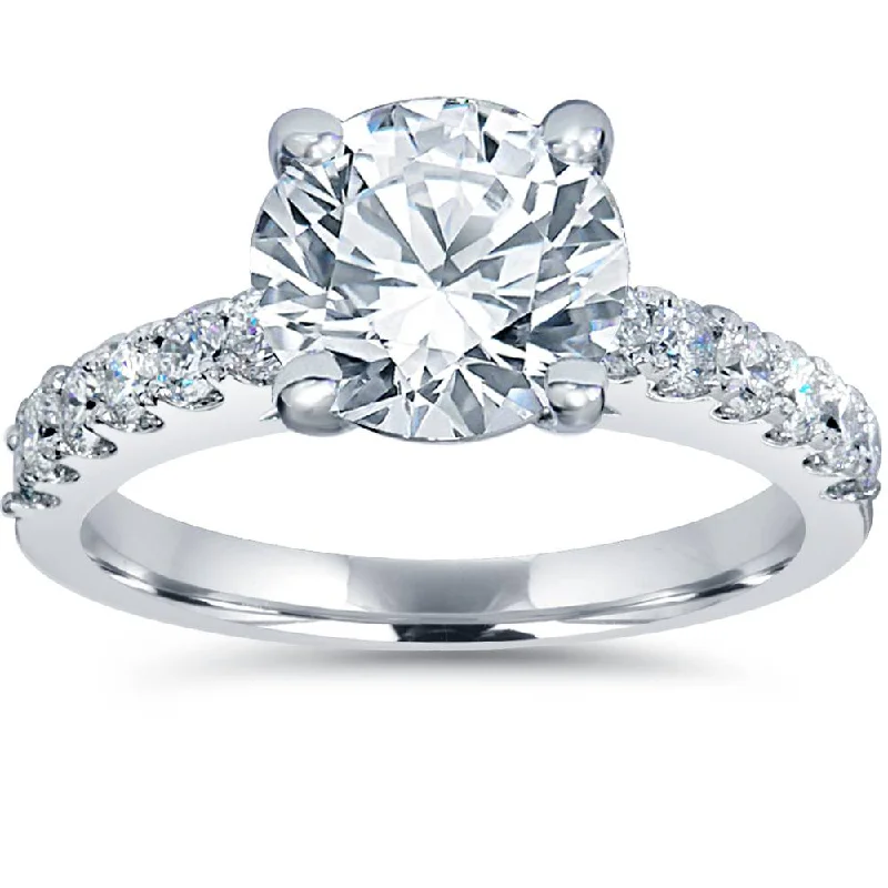 Women’s oval engagement rings-2 ct TDW Diamond Engagement Ring Solitaire With Accents 14K White Gold