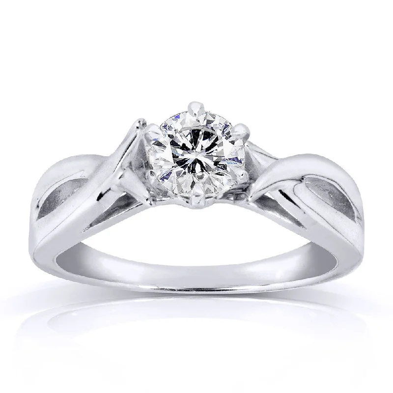 Women’s double halo engagement rings-Annello by Kobelli 14k White Gold 1/2ct Diamond Solitaire Engagement Ring