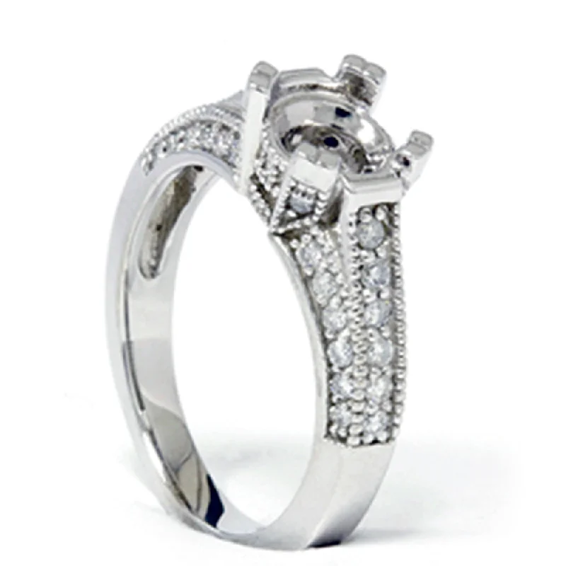 Engagement rings with side diamonds-Pave Diamond Engagement Semi Mount Ring 14K White Gold Setting