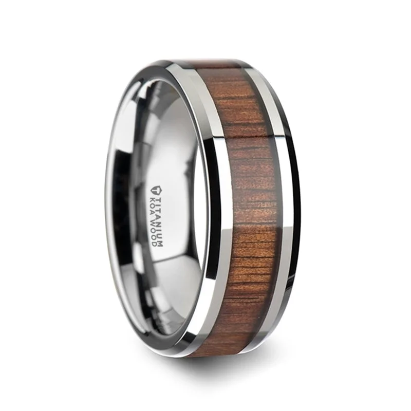 Women’s rings with amethyst stones-Titanium Men's Wedding Band with Koa Wood Inlay