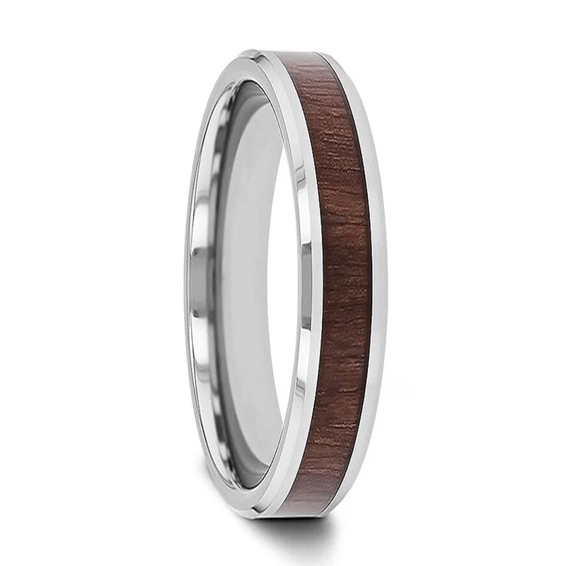 Elegant rings for women’s daily wear-Tungsten Women's Wedding Band with Black Walnut Wood Inlay