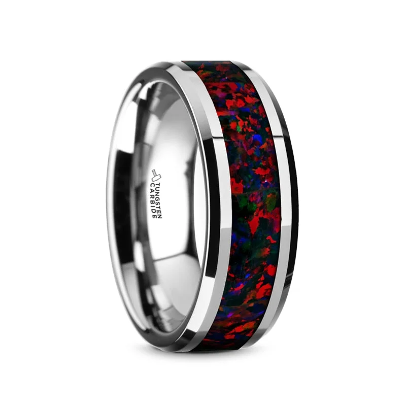 Women’s rings with oval gemstones-Tungsten Men's Wedding Band with Black Opal Inlay