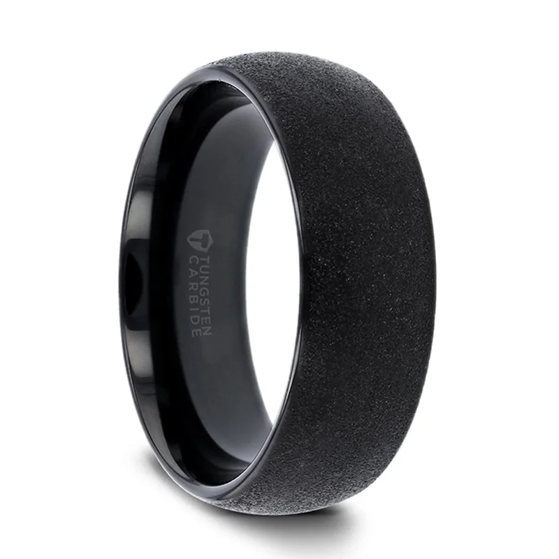 Vintage-style rings for women-Sandblasted Black Tungsten Wedding Band