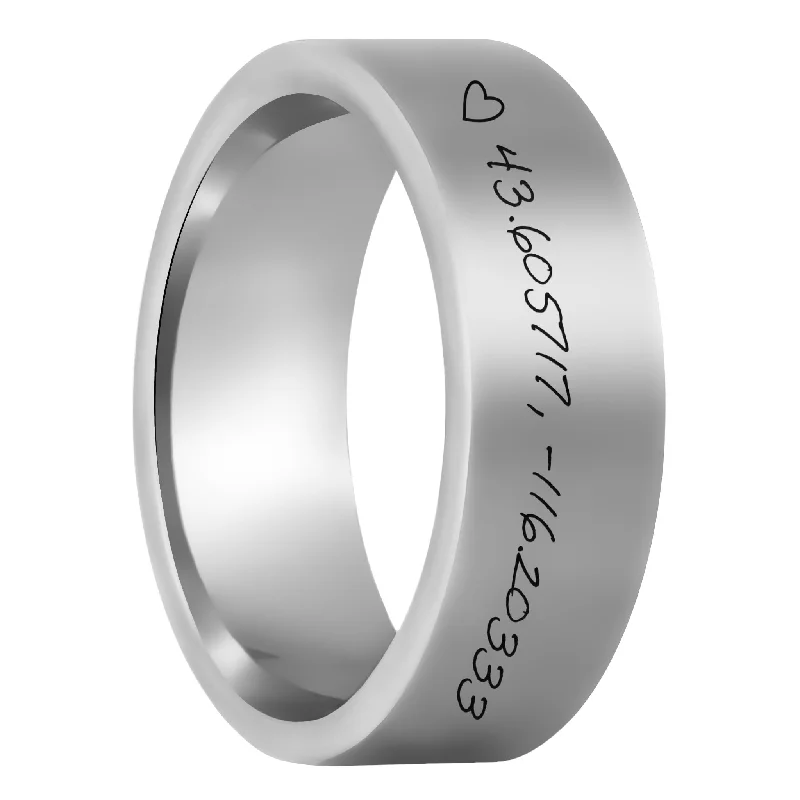 Women’s mixed metal rings-Custom Handwritten Coordinates Tungsten Men's Ring