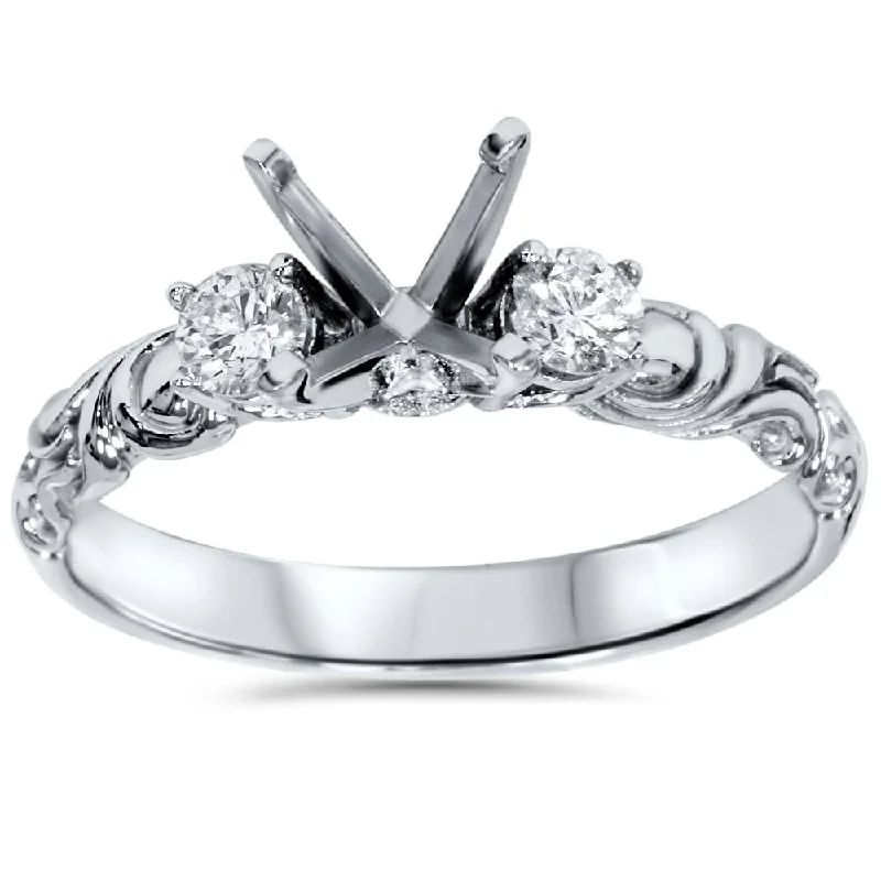 Engagement rings with thin bands-1/4ct Vintage Style Engagement Ring Setting 14K White Gold