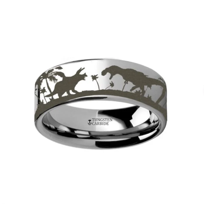 Affordable engagement rings for women-Dinosaur Scene Tungsten Men's Wedding Band