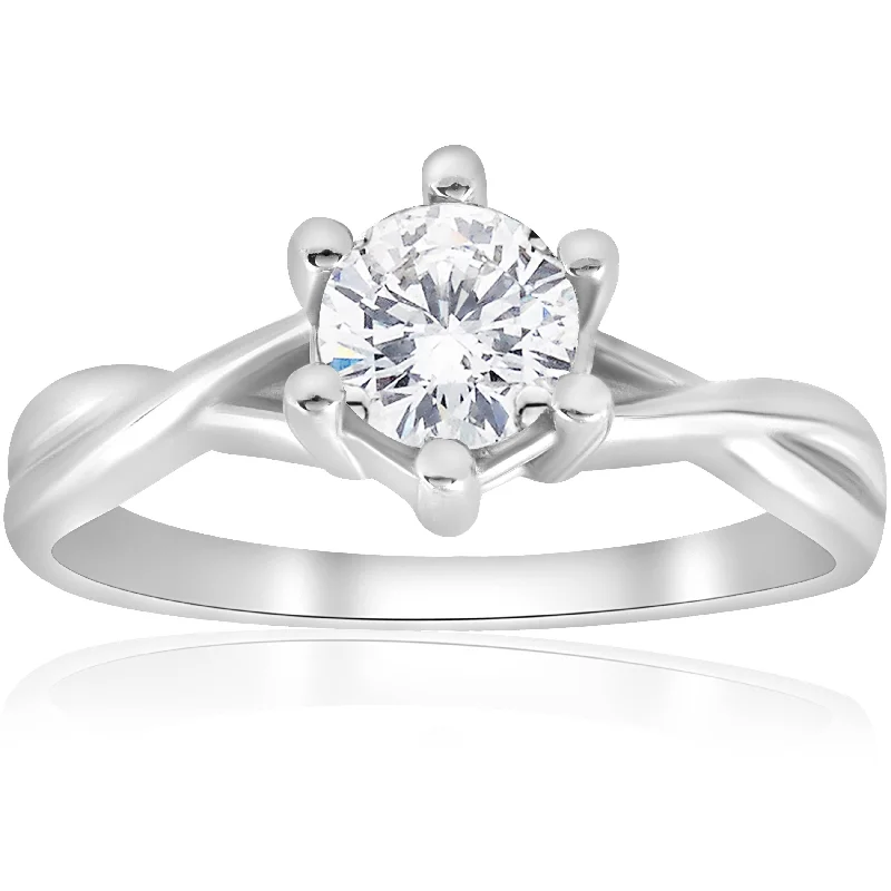 Women’s bezel set engagement rings-3/4 ct Twist Solitaire Diamond Engagement Ring 14K White Gold